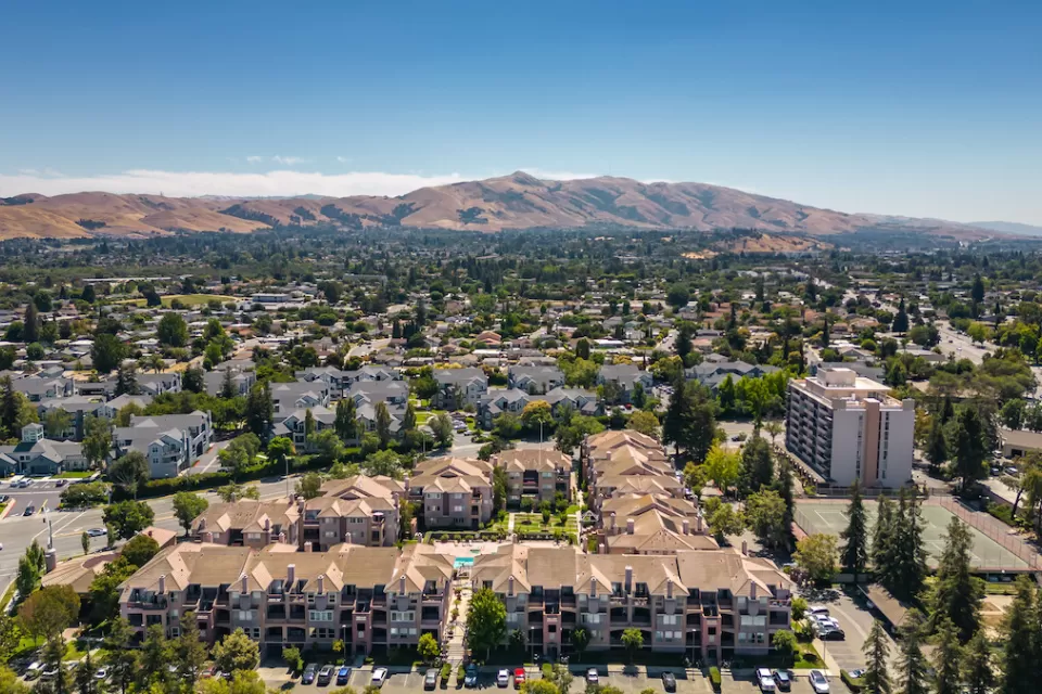 Aerial view of suburban Fremont, California.